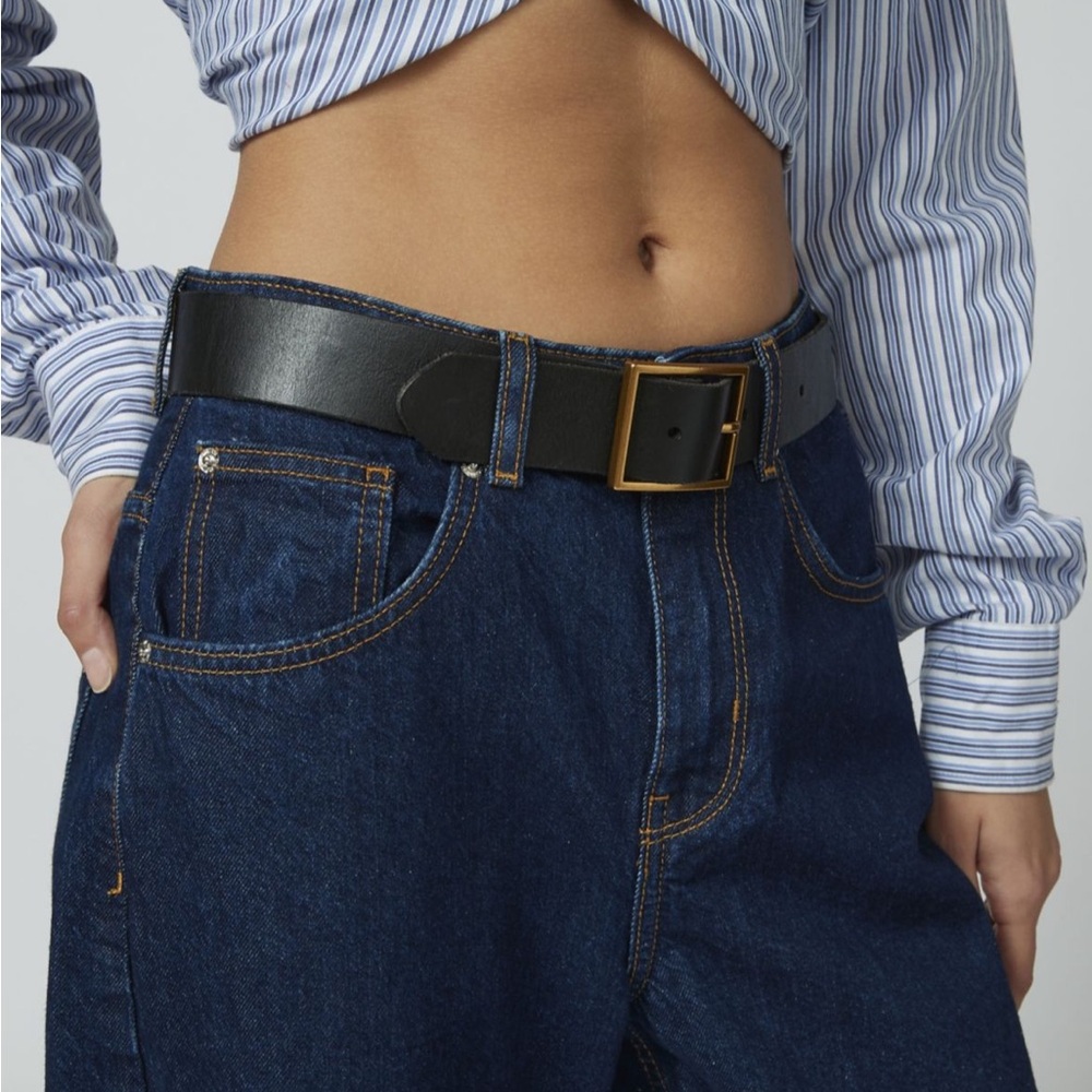 Urban Outfitters Black Mia Beveled Belt with Gold Buckle